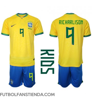 Brasil Richarlison #9 Primera Equipación Niños Mundial 2022 Manga Corta (+ Pantalones cortos)
